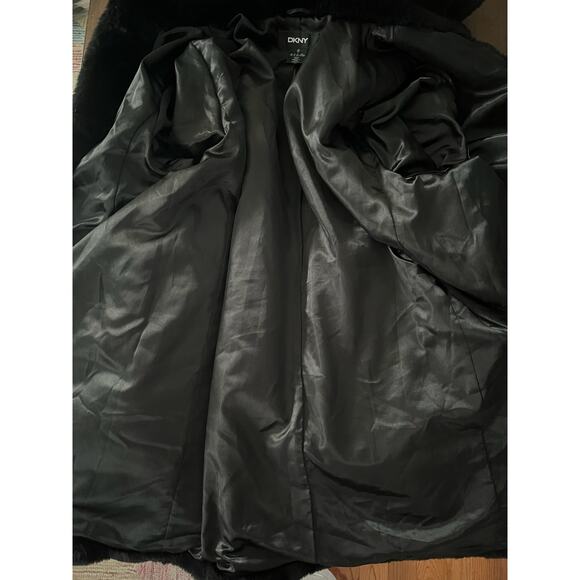 Women DKNY Black Faux Fur Hooded Coat Jacket Pockets Sz XL $380 - Picture 9 of 16